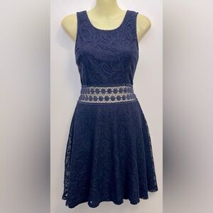 Bailey Blue Navy Sleeveless Crochet Skater Dress Juniors size XL